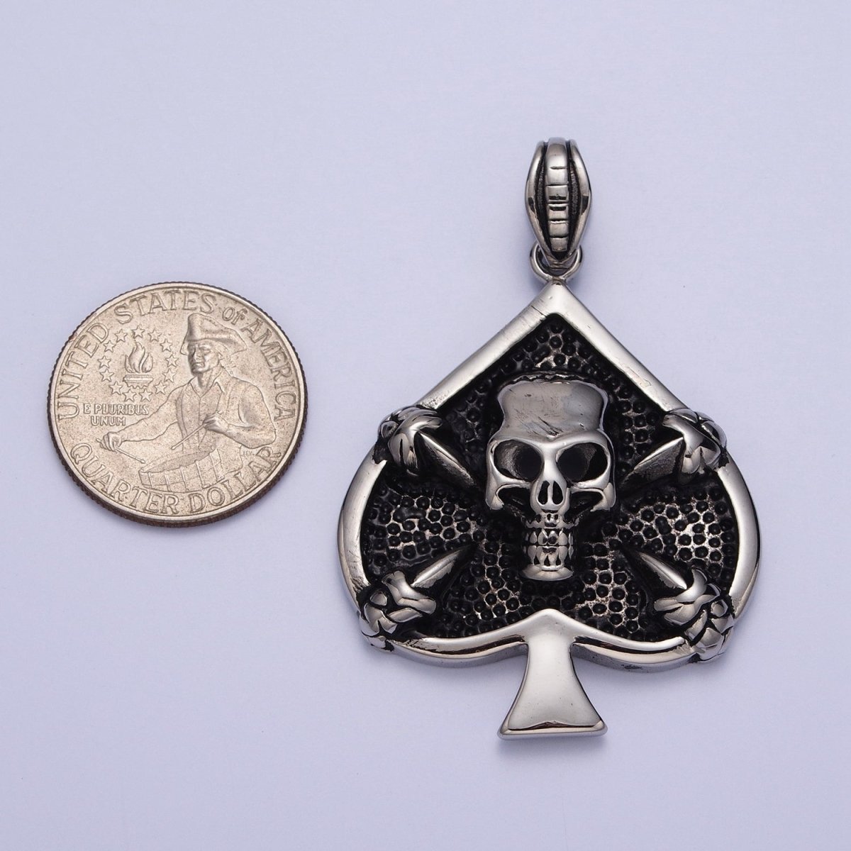 Stainless Steel Black Pirate Skull Ace of Space Pendant in Gold & Silver | J-168 X-660 - DLUXCA