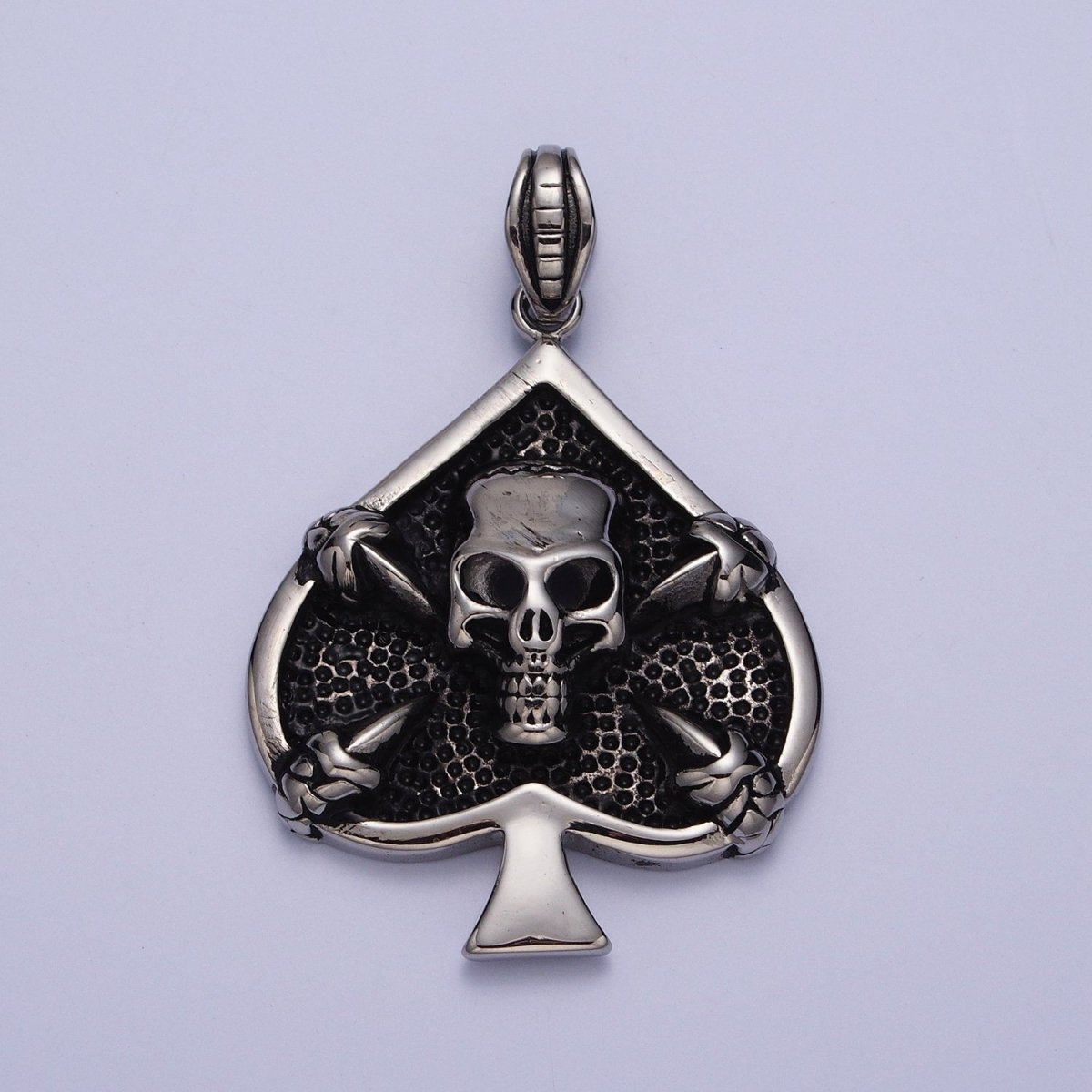 Stainless Steel Black Pirate Skull Ace of Space Pendant in Gold & Silver | J-168 X-660 - DLUXCA