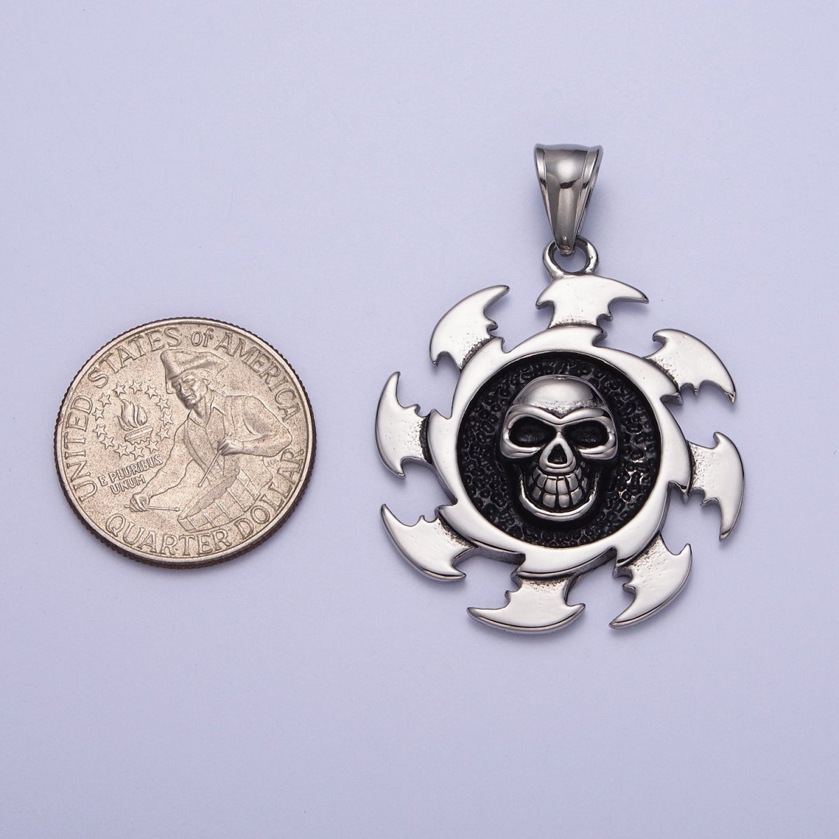Stainless Steel Black Skull Skeleton Crusher Round Pendant in Gold & Silver J-097 X-659 - DLUXCA