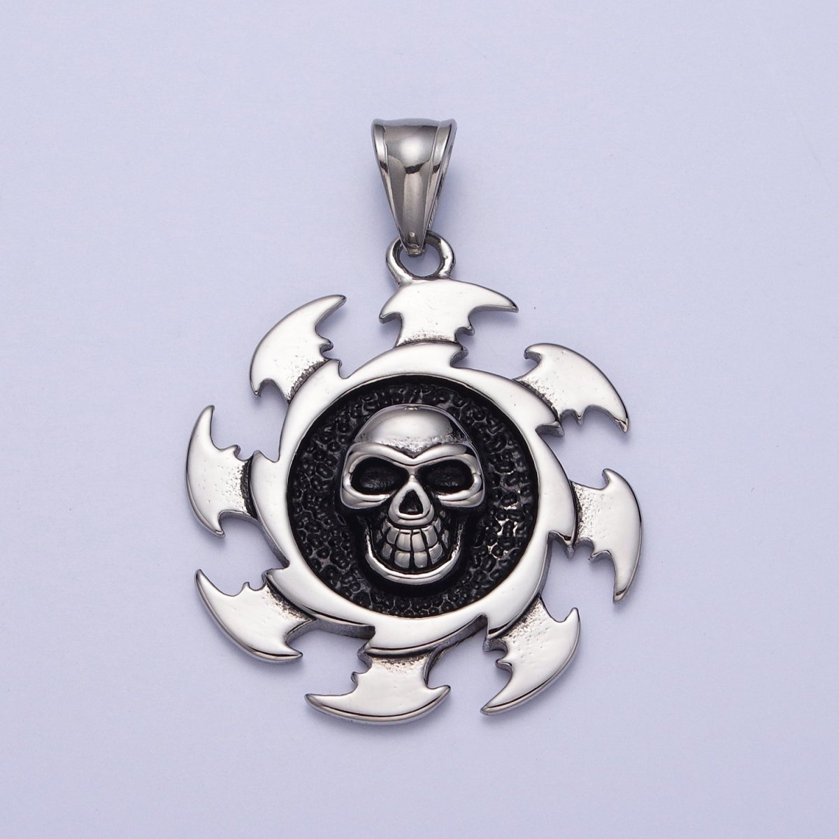 Stainless Steel Black Skull Skeleton Crusher Round Pendant in Gold & Silver J-097 X-659 - DLUXCA