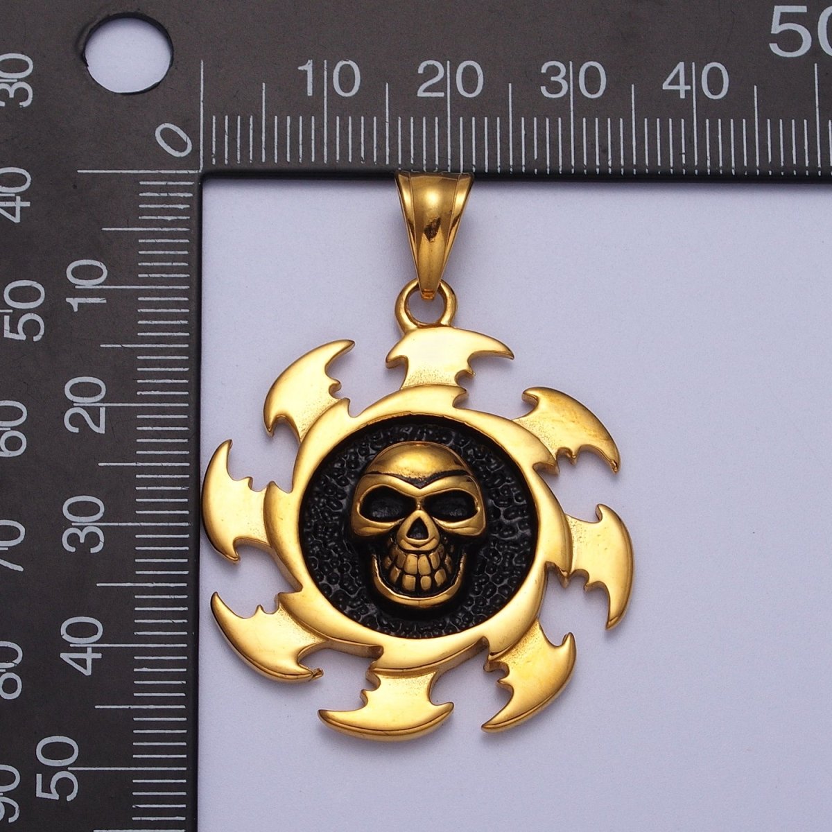 Stainless Steel Black Skull Skeleton Crusher Round Pendant in Gold & Silver J-097 X-659 - DLUXCA