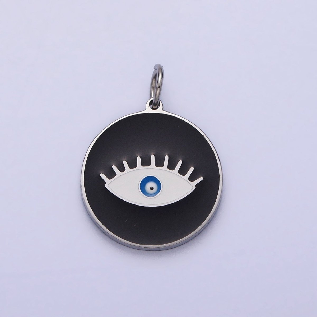 Stainless Steel Blue-Eyed Evil Eye White, Black, Red Round Charm in Gold & Silver | P-1222 P-1223 P-1224 P-1225 P-1226 P-1227 - DLUXCA