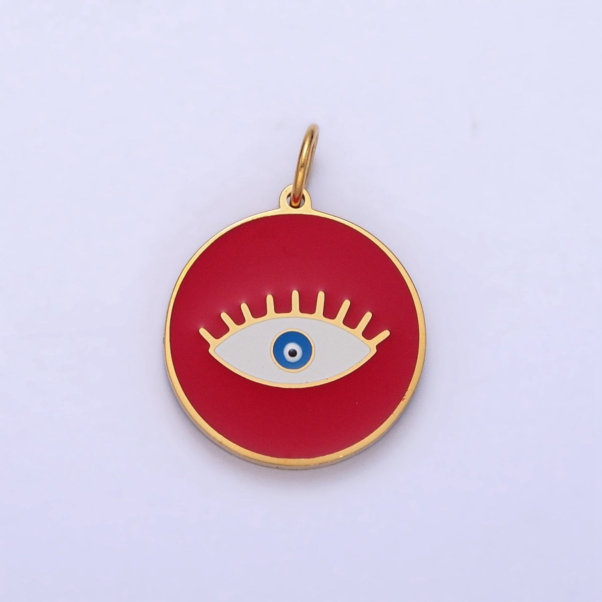 Stainless Steel Blue-Eyed Evil Eye White, Black, Red Round Charm in Gold & Silver | P-1222 P-1223 P-1224 P-1225 P-1226 P-1227 - DLUXCA