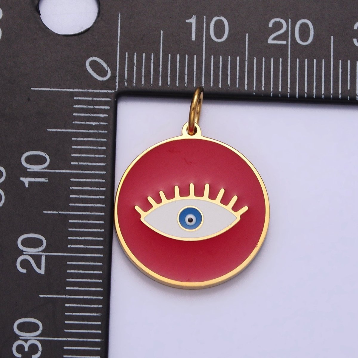 Stainless Steel Blue-Eyed Evil Eye White, Black, Red Round Charm in Gold & Silver | P-1222 P-1223 P-1224 P-1225 P-1226 P-1227 - DLUXCA