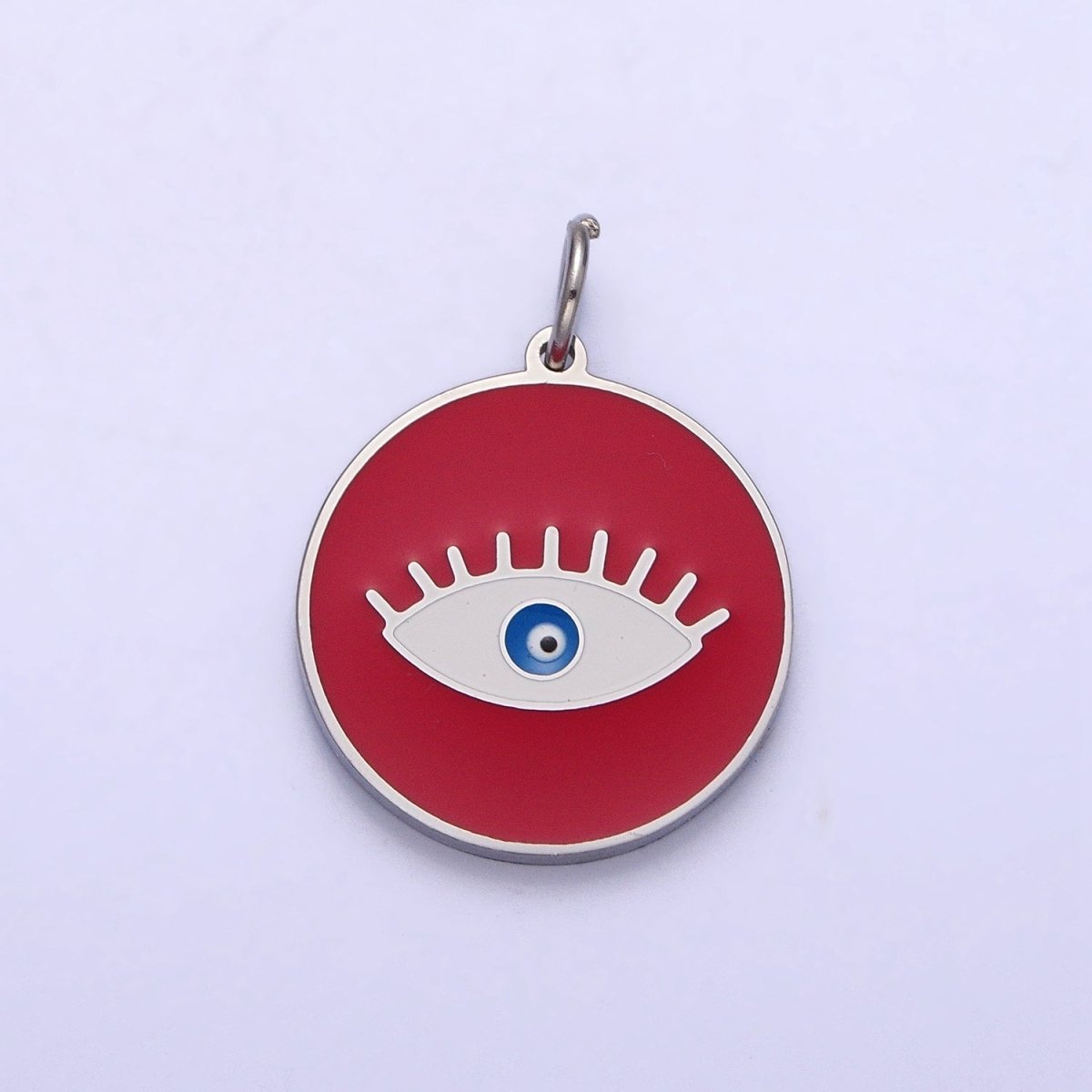 Stainless Steel Blue-Eyed Evil Eye White, Black, Red Round Charm in Gold & Silver | P-1222 P-1223 P-1224 P-1225 P-1226 P-1227 - DLUXCA