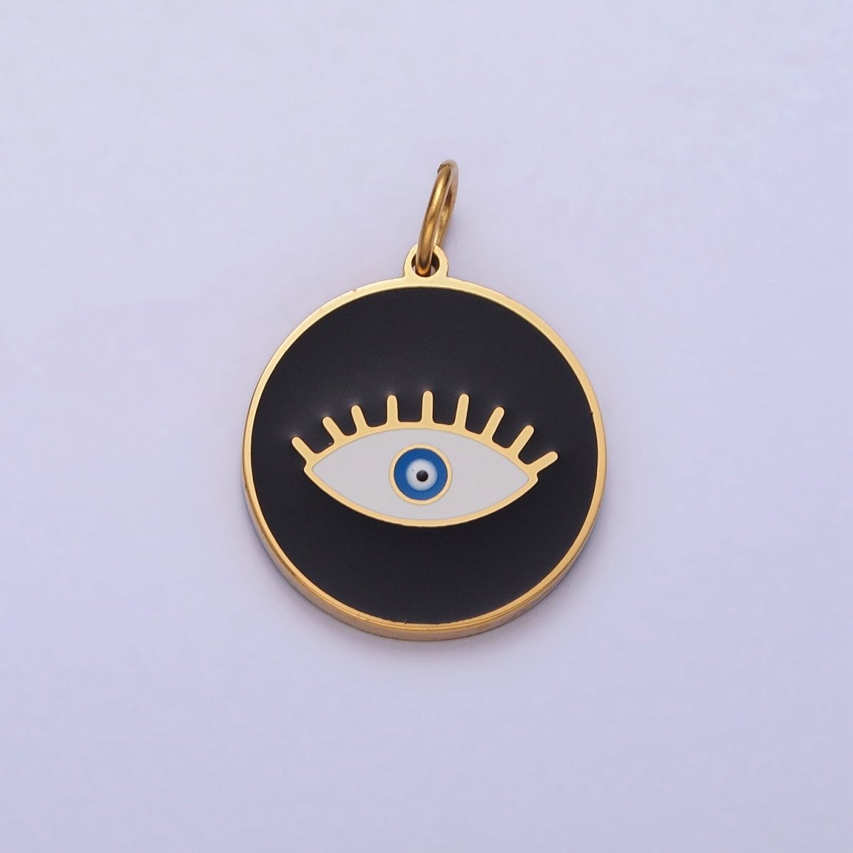 Stainless Steel Blue-Eyed Evil Eye White, Black, Red Round Charm in Gold & Silver | P-1222 P-1223 P-1224 P-1225 P-1226 P-1227 - DLUXCA