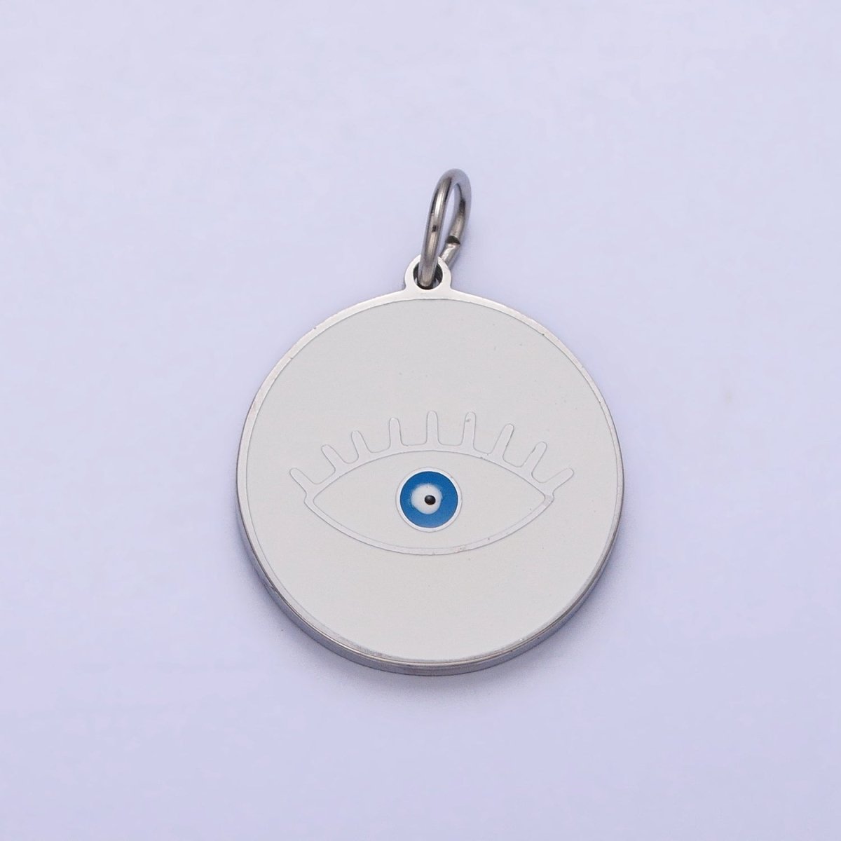 Stainless Steel Blue-Eyed Evil Eye White, Black, Red Round Charm in Gold & Silver | P-1222 P-1223 P-1224 P-1225 P-1226 P-1227 - DLUXCA