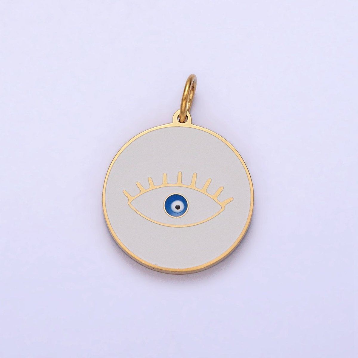 Stainless Steel Blue-Eyed Evil Eye White, Black, Red Round Charm in Gold & Silver | P-1222 P-1223 P-1224 P-1225 P-1226 P-1227 - DLUXCA