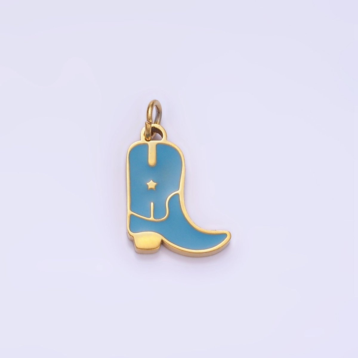Stainless Steel Blue, Pink Enamel Star Cowboy Boots Shoes Charm | P959 - DLUXCA