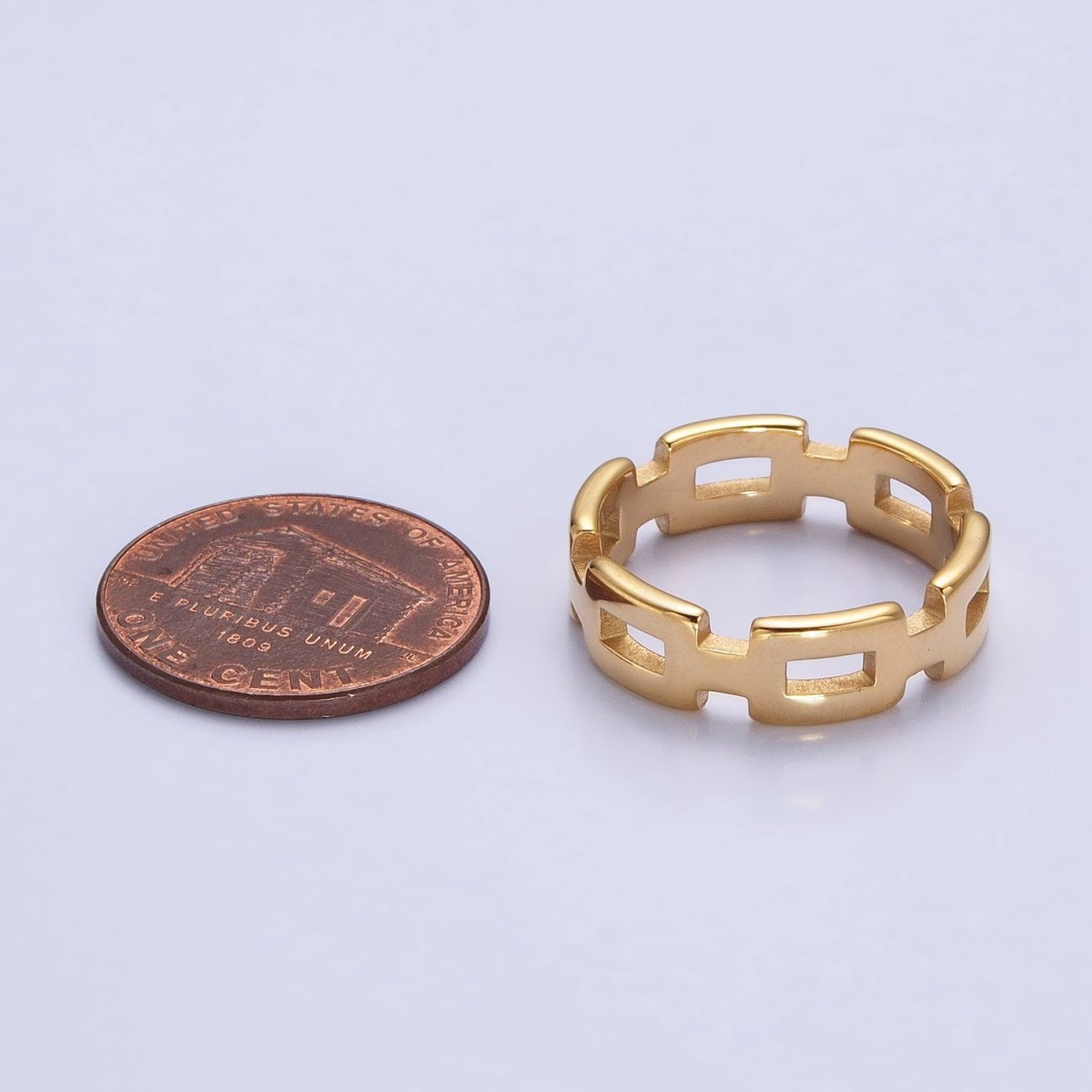 Stainless Steel Boxy Cable Chain Link Ring in Gold & Silver | O-1657~O-1664 - DLUXCA