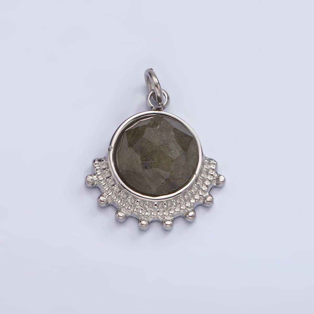 Stainless Steel Brown Labradorite Round Dotted Outline Artisan Charm in Gold & Silver | P1306 P1307 - DLUXCA