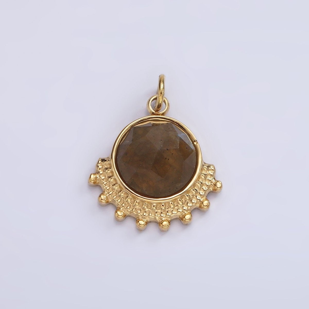 Stainless Steel Brown Labradorite Round Dotted Outline Artisan Charm in Gold & Silver | P1306 P1307 - DLUXCA
