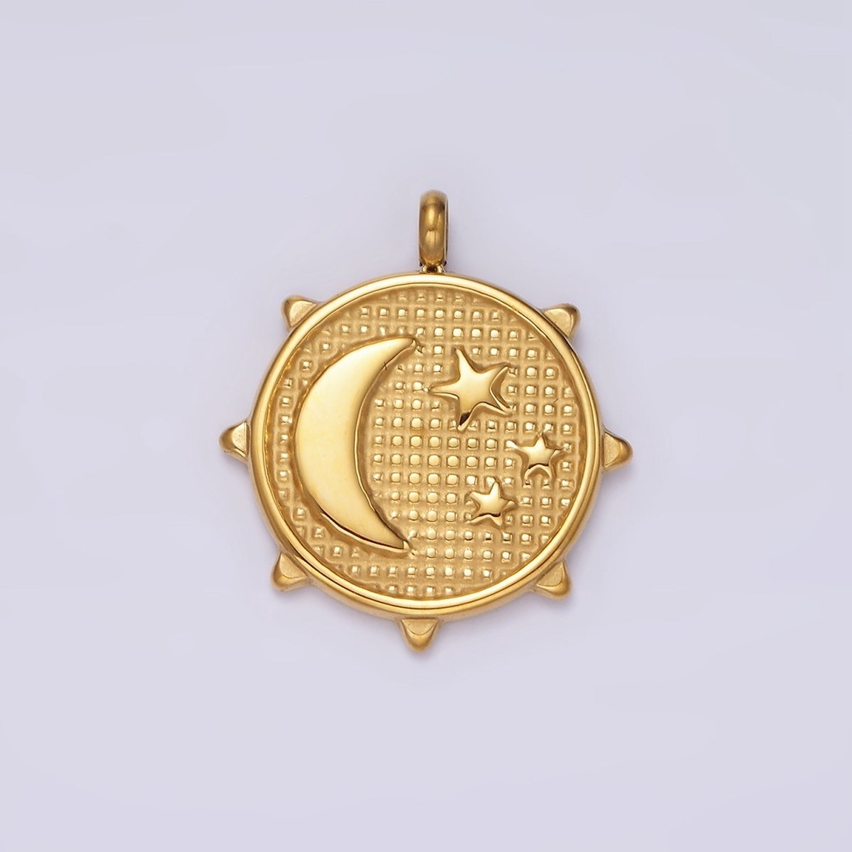 Stainless Steel Celestial Crescent Moon Triple Sun Beaded Sun Charm | P-658 - DLUXCA