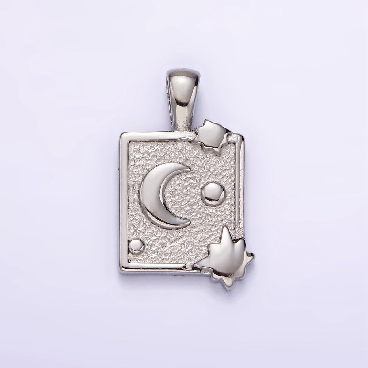 Stainless Steel Celestial Moon Stars Textured Rectangular Tag Pendant in Gold & Silver | P1054 P1055 - DLUXCA