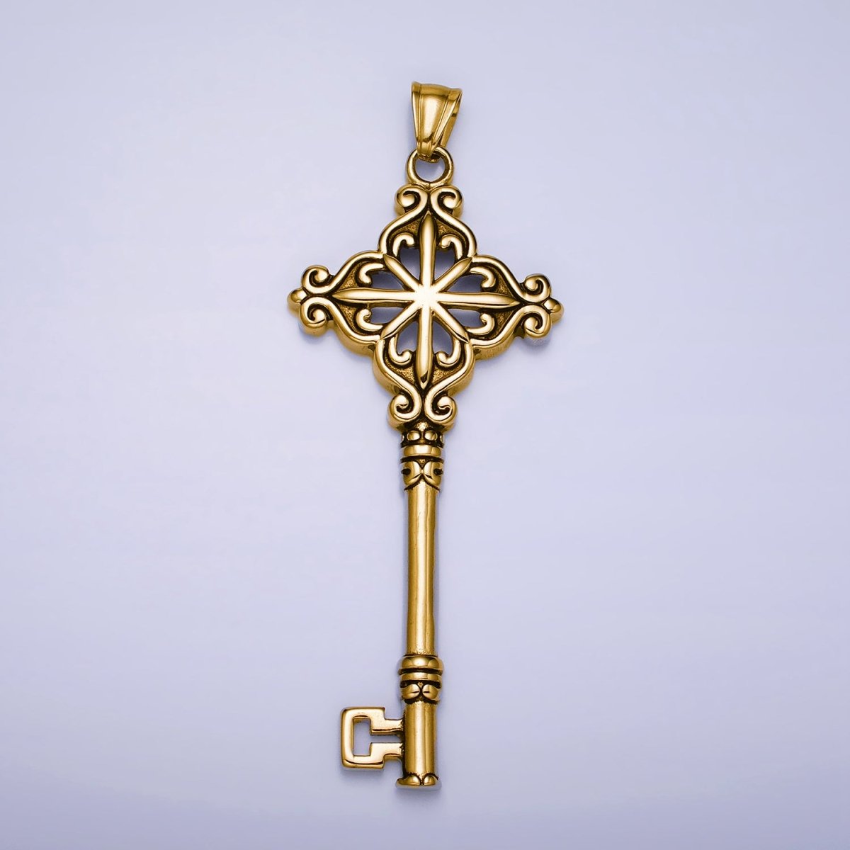 Stainless Steel Celestial North Star Open Lock Key Pendant in Silver & Gold | P-1111 - DLUXCA