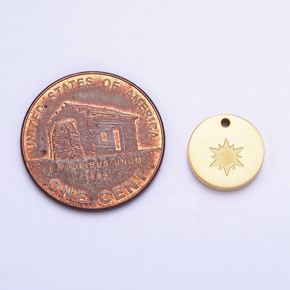 Stainless Steel Celestial North Star Starburst 10mm Round Coin Charm in Gold & Silver | P-922 - DLUXCA