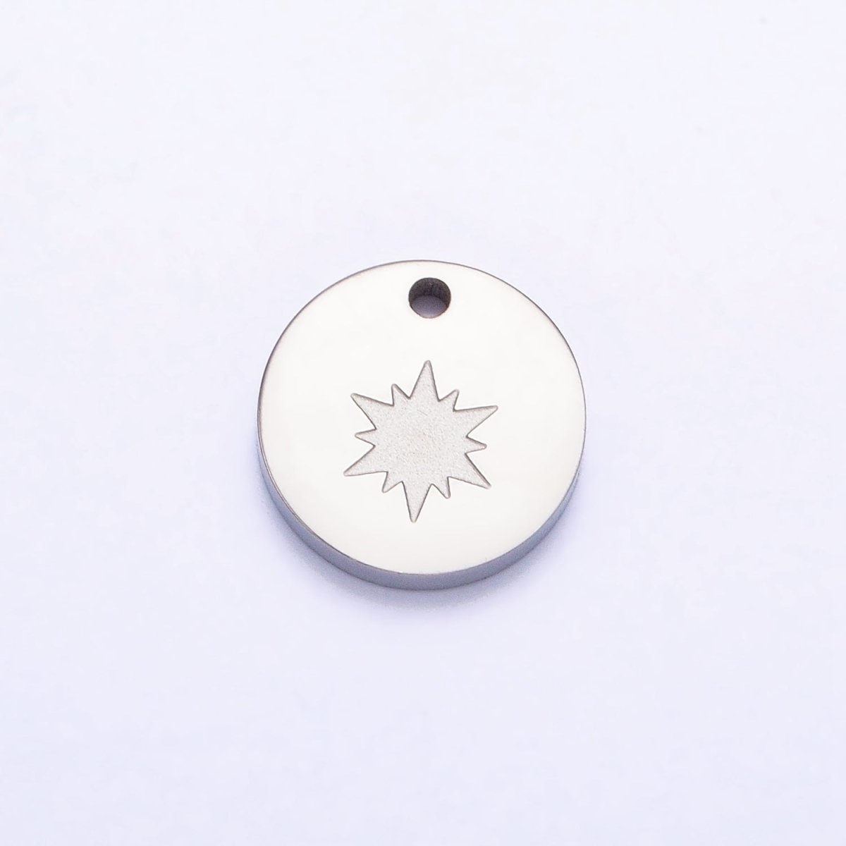 Stainless Steel Celestial North Star Starburst 10mm Round Coin Charm in Gold & Silver | P-922 - DLUXCA