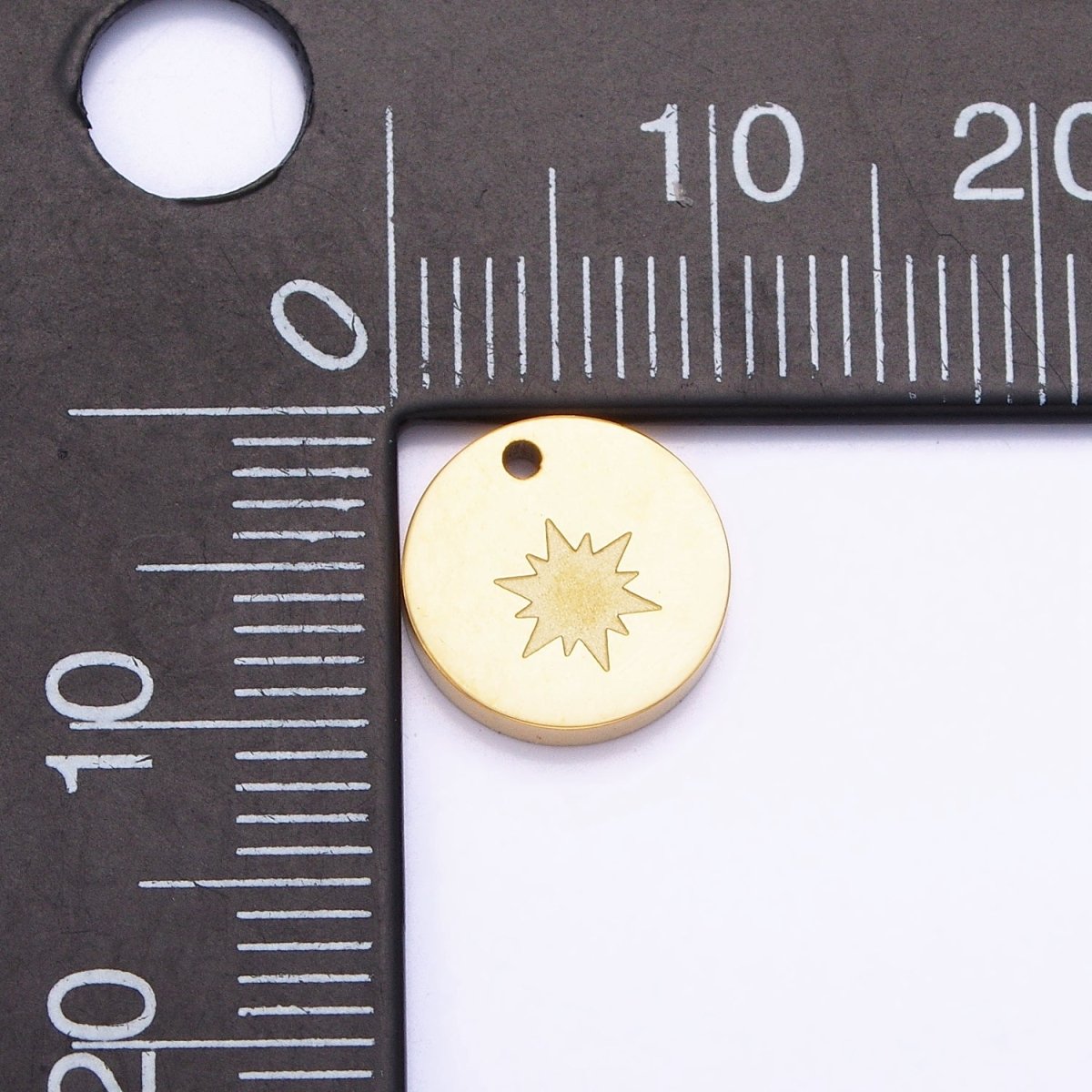 Stainless Steel Celestial North Star Starburst 10mm Round Coin Charm in Gold & Silver | P-922 - DLUXCA