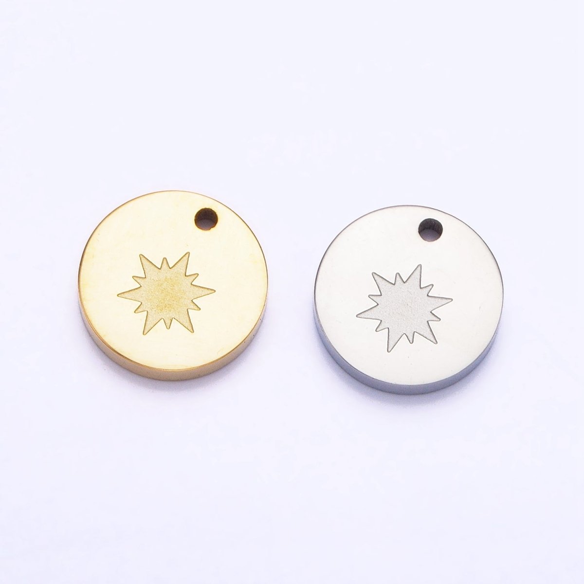 Stainless Steel Celestial North Star Starburst 10mm Round Coin Charm in Gold & Silver | P-922 - DLUXCA