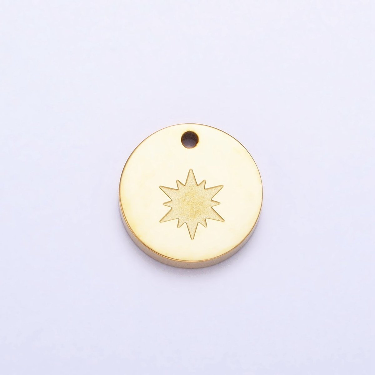 Stainless Steel Celestial North Star Starburst 10mm Round Coin Charm in Gold & Silver | P-922 - DLUXCA