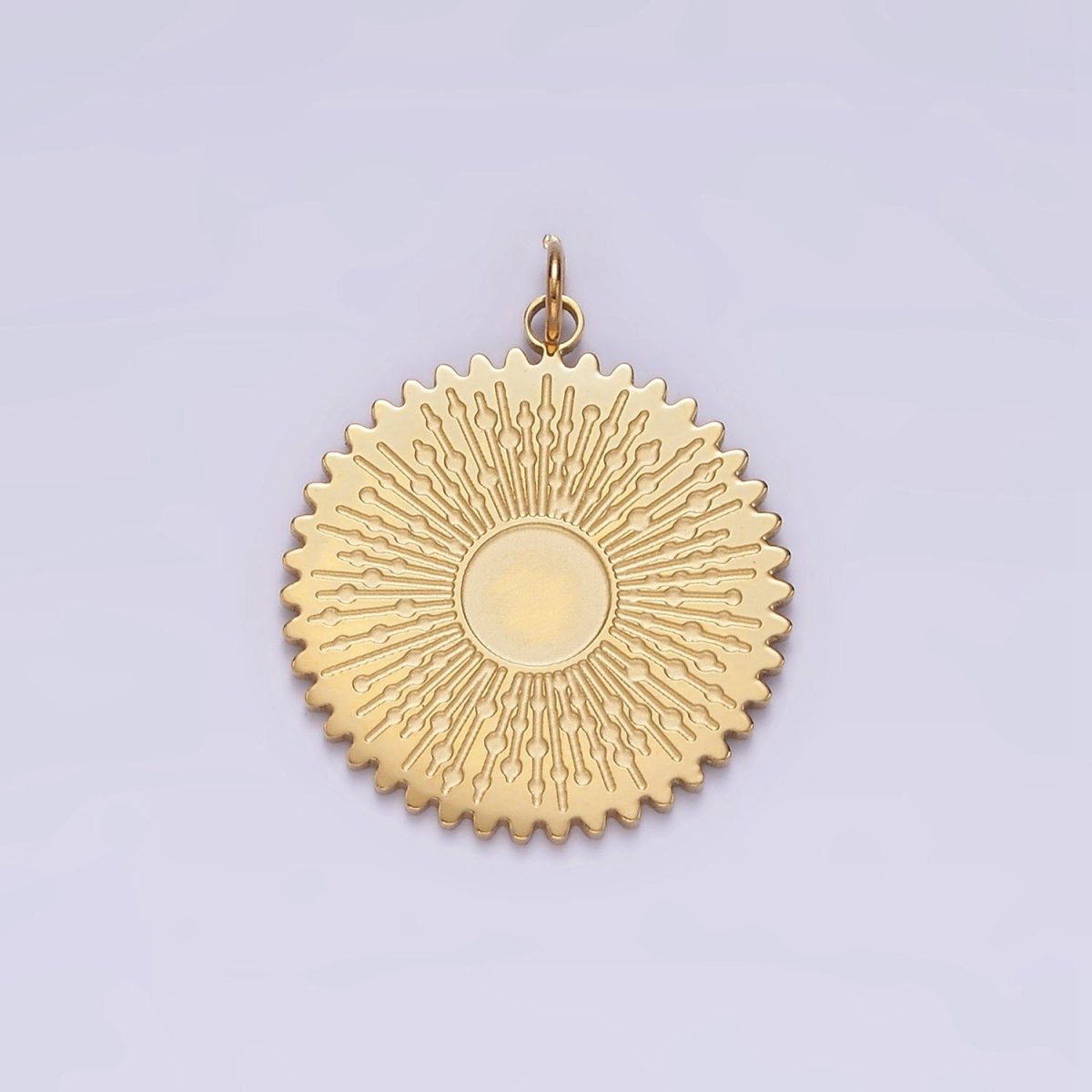 Stainless Steel Celestial Sun Electric Lined Minimalist Round Charm | P1351 - DLUXCA