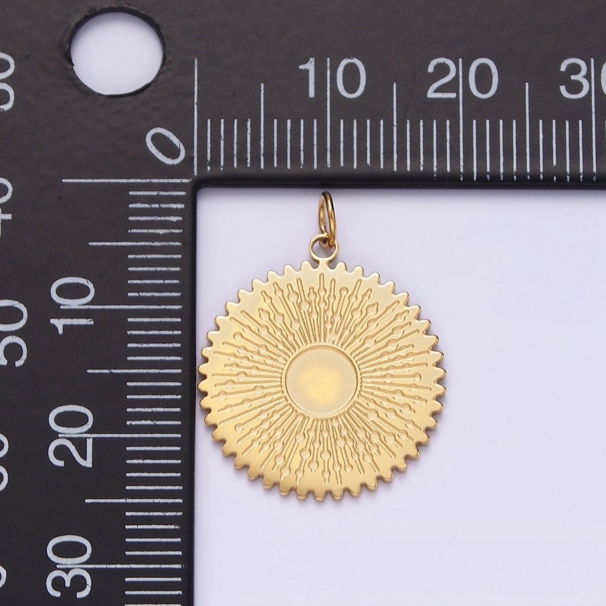Stainless Steel Celestial Sun Electric Lined Minimalist Round Charm | P1351 - DLUXCA