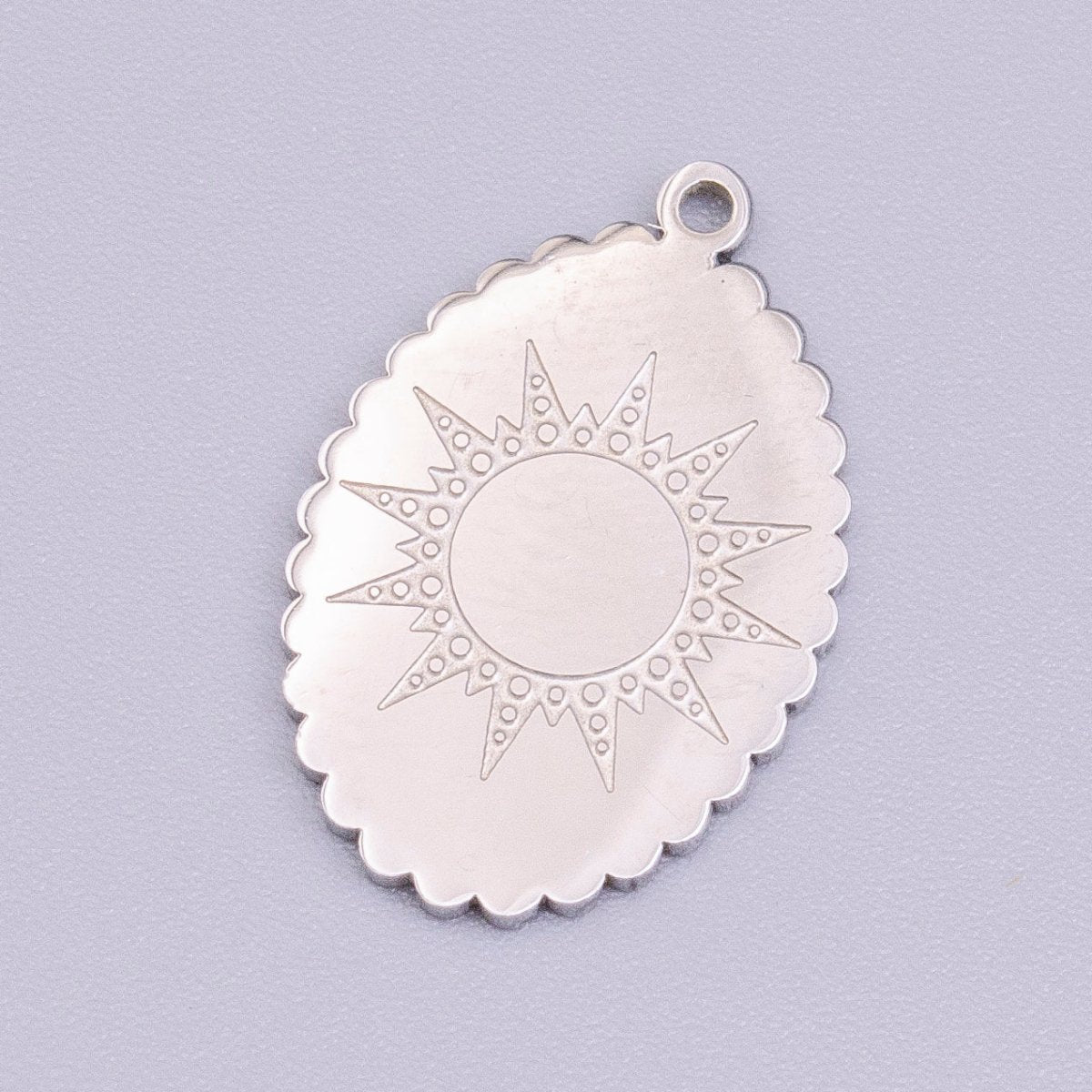 Stainless Steel Celestial Sun Engraved Rounded Oval Charm in Gold & Silver | P-914 - DLUXCA