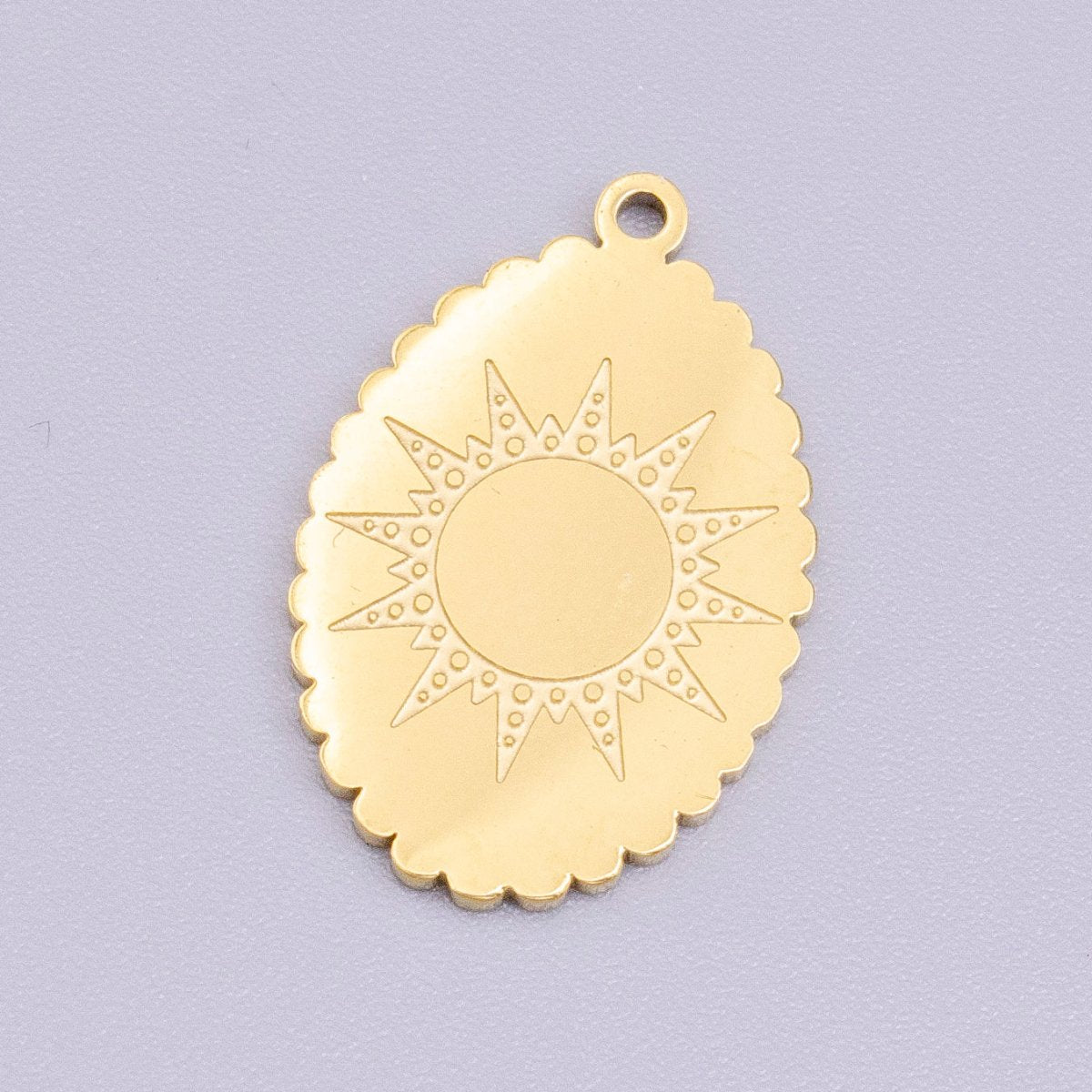 Stainless Steel Celestial Sun Engraved Rounded Oval Charm in Gold & Silver | P-914 - DLUXCA