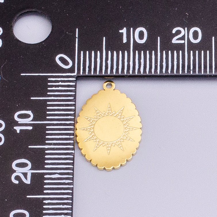 Stainless Steel Celestial Sun Engraved Rounded Oval Charm in Gold & Silver | P-914 - DLUXCA