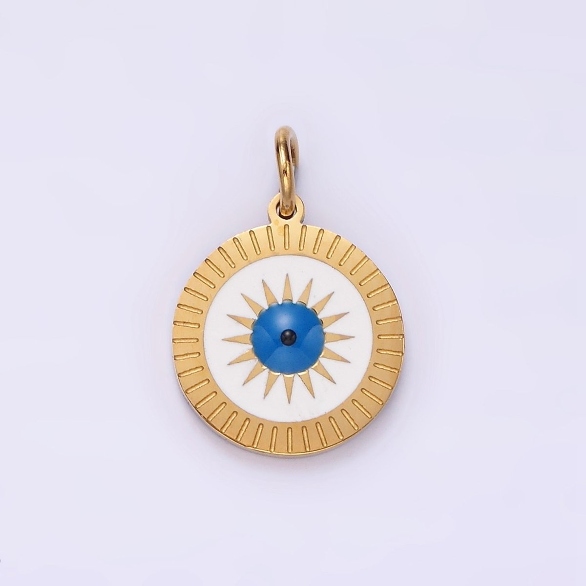 Stainless Steel Celestial Sun Evil Eye Lined Round Charm | P-653 - DLUXCA