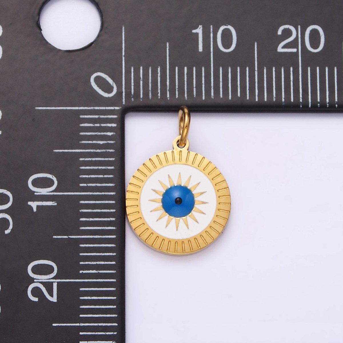 Stainless Steel Celestial Sun Evil Eye Lined Round Charm | P-653 - DLUXCA