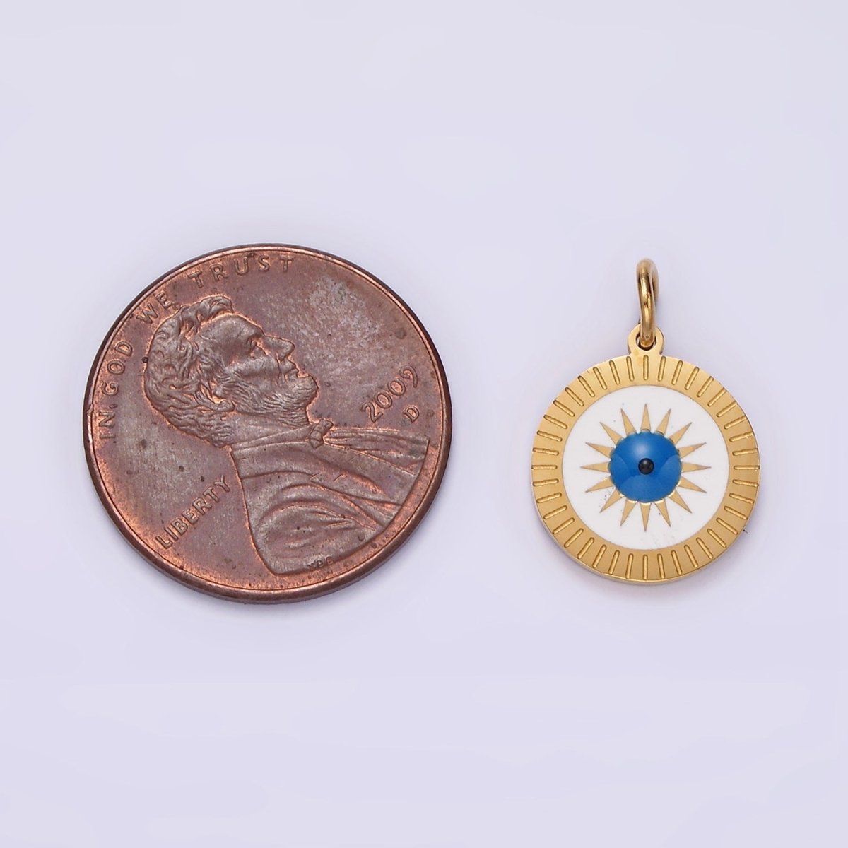 Stainless Steel Celestial Sun Evil Eye Lined Round Charm | P-653 - DLUXCA