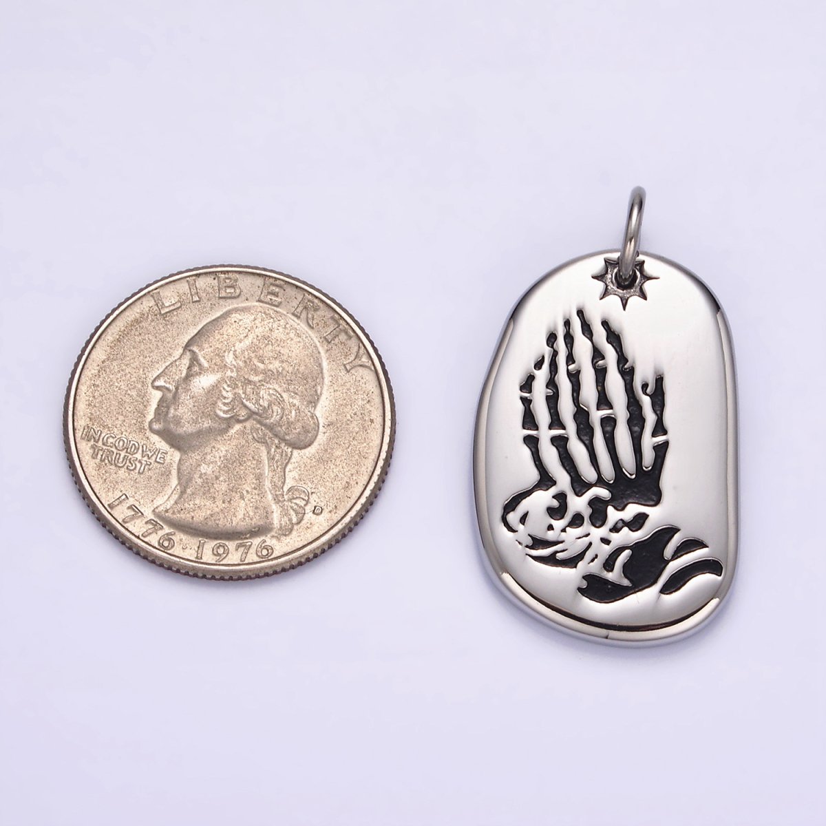 Stainless Steel Celestial Sun Prayer Hand Gesture Abstract Oval Charm P-613 - DLUXCA