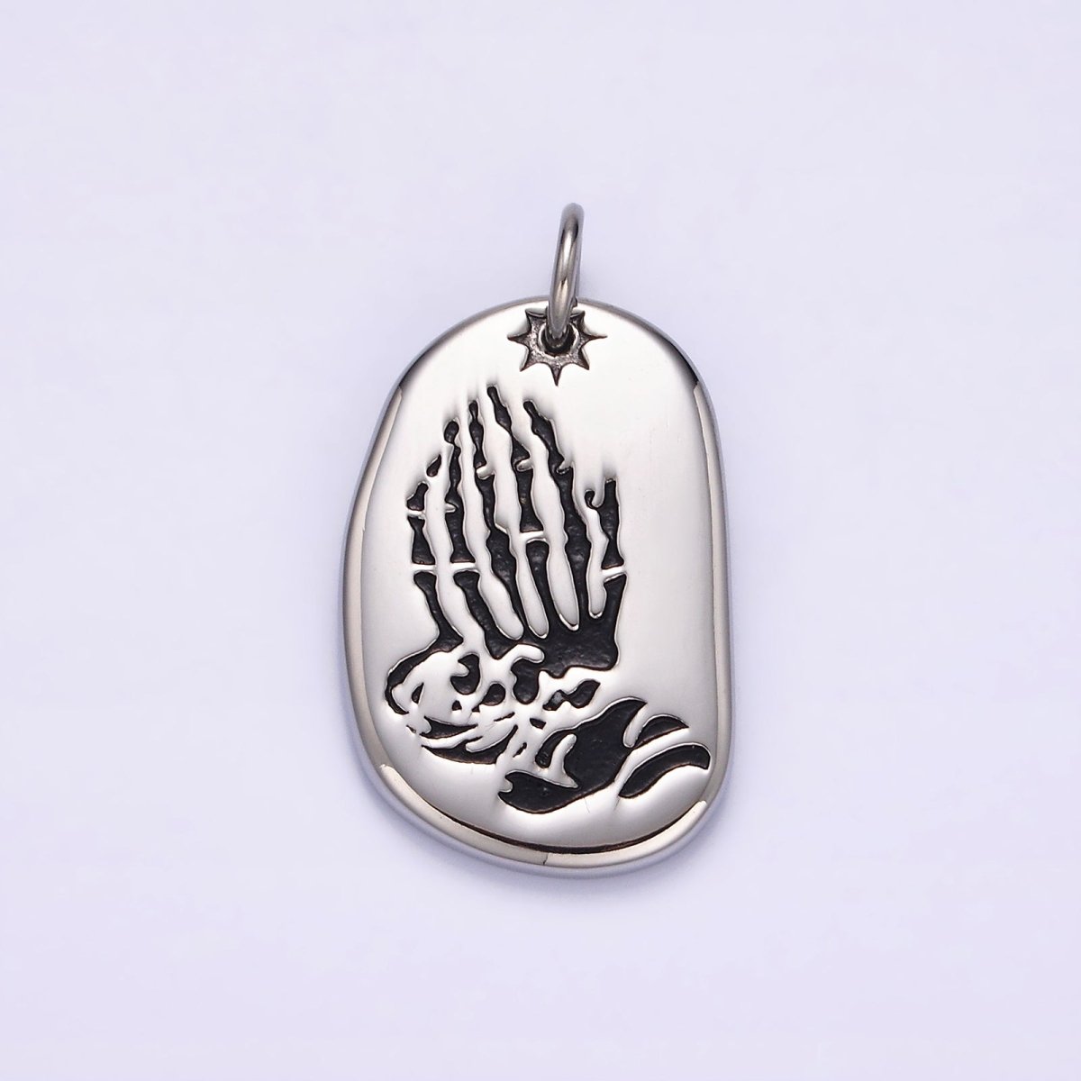 Stainless Steel Celestial Sun Prayer Hand Gesture Abstract Oval Charm P-613 - DLUXCA