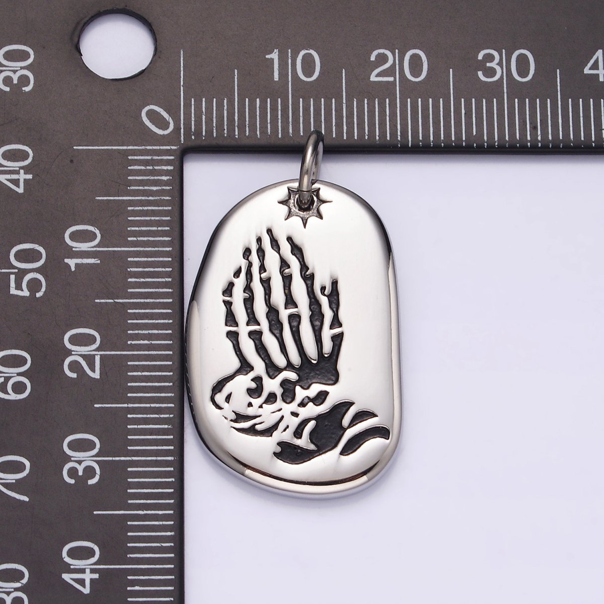 Stainless Steel Celestial Sun Prayer Hand Gesture Abstract Oval Charm P-613 - DLUXCA