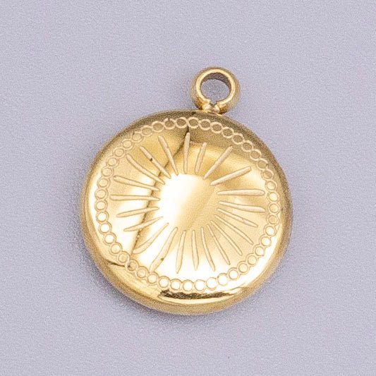 Stainless Steel Celestial Sun Ray Beam Line-Engraved Round Charm in Silver & Gold | P-913 - DLUXCA