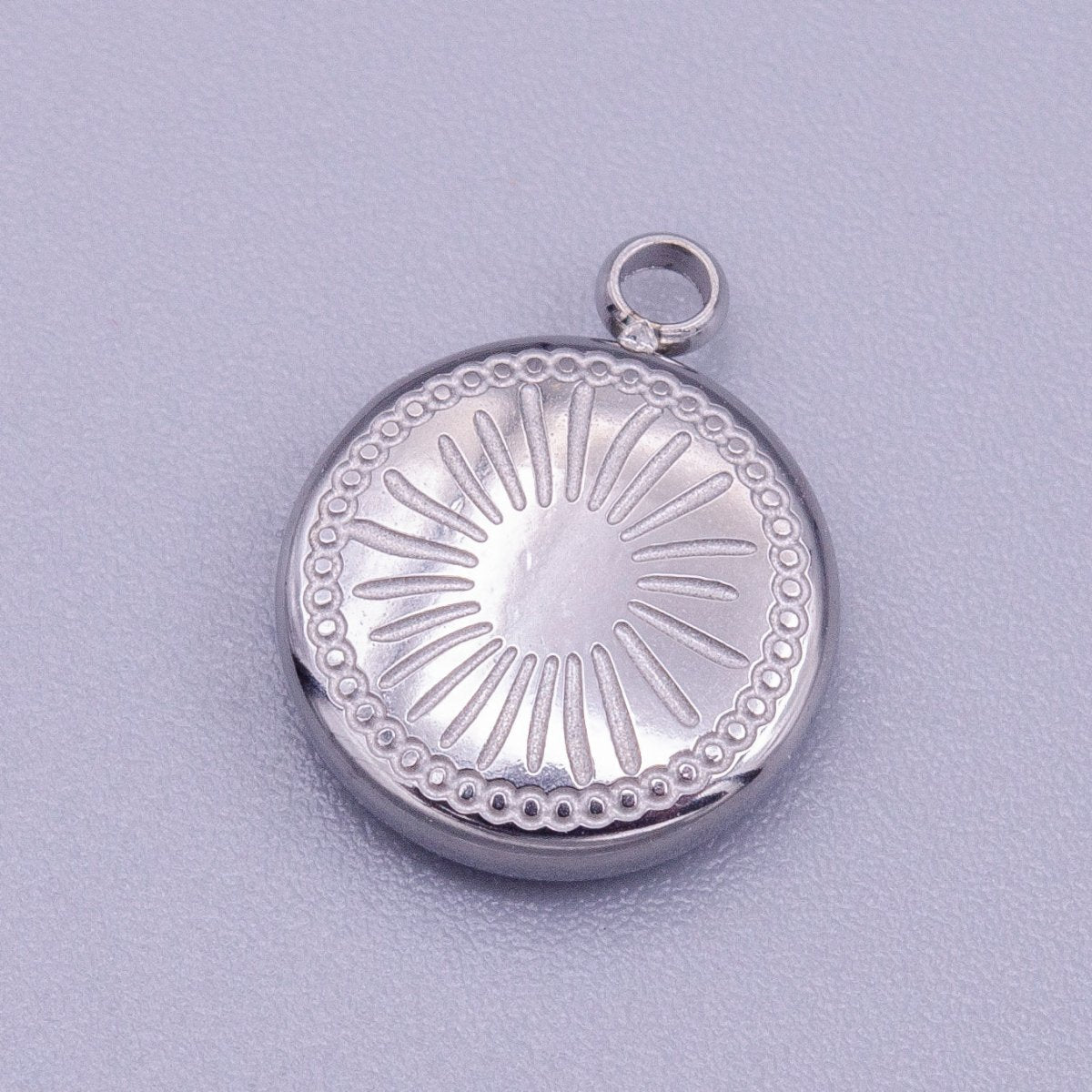 Stainless Steel Celestial Sun Ray Beam Line-Engraved Round Charm in Silver & Gold | P-913 - DLUXCA