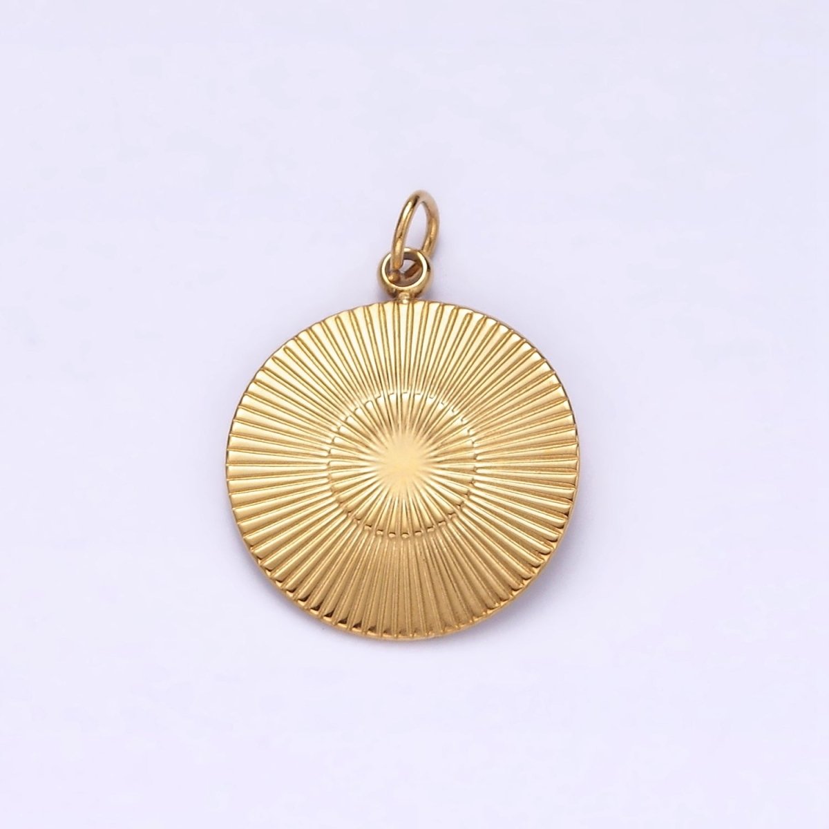 Stainless Steel Celestial Sun Ray Line-Textured Minimalists Round Medallion Charm | P628 - DLUXCA