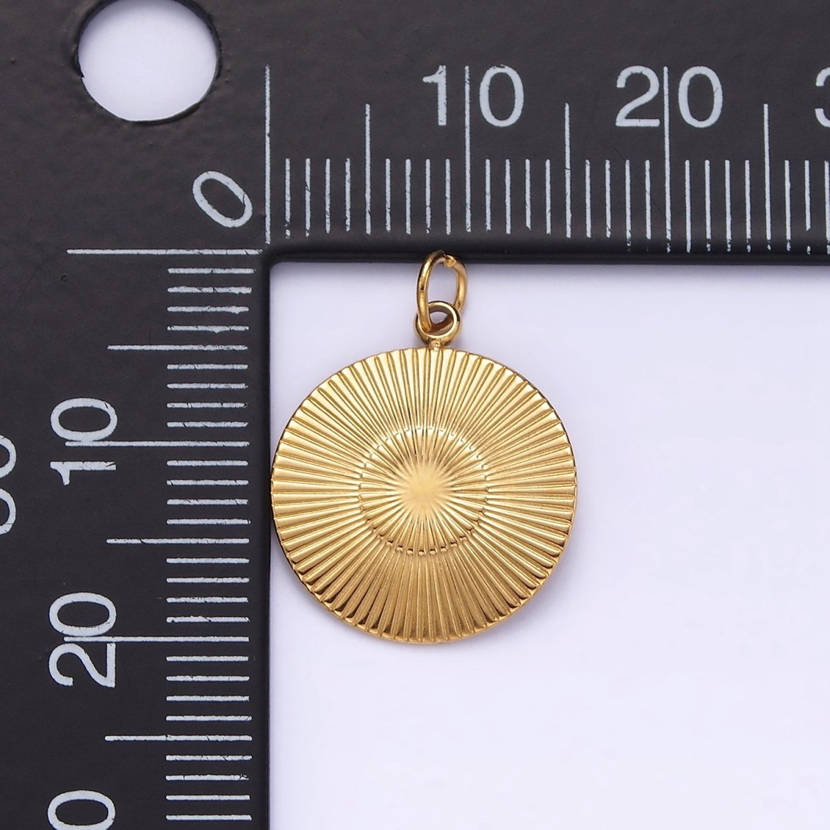 Stainless Steel Celestial Sun Ray Line-Textured Minimalists Round Medallion Charm | P628 - DLUXCA