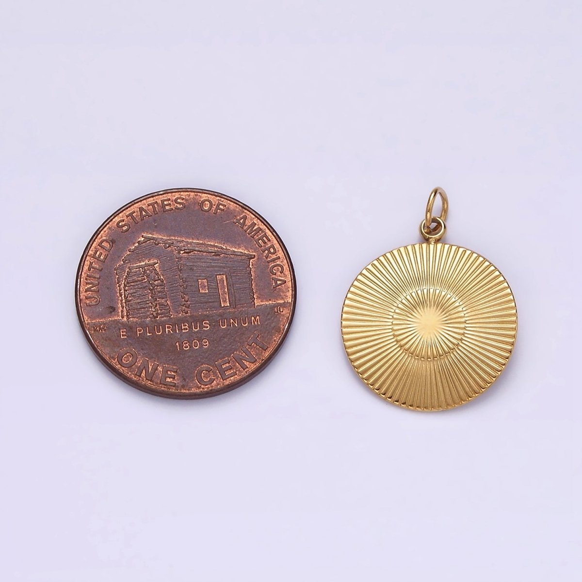 Stainless Steel Celestial Sun Ray Line-Textured Minimalists Round Medallion Charm | P628 - DLUXCA