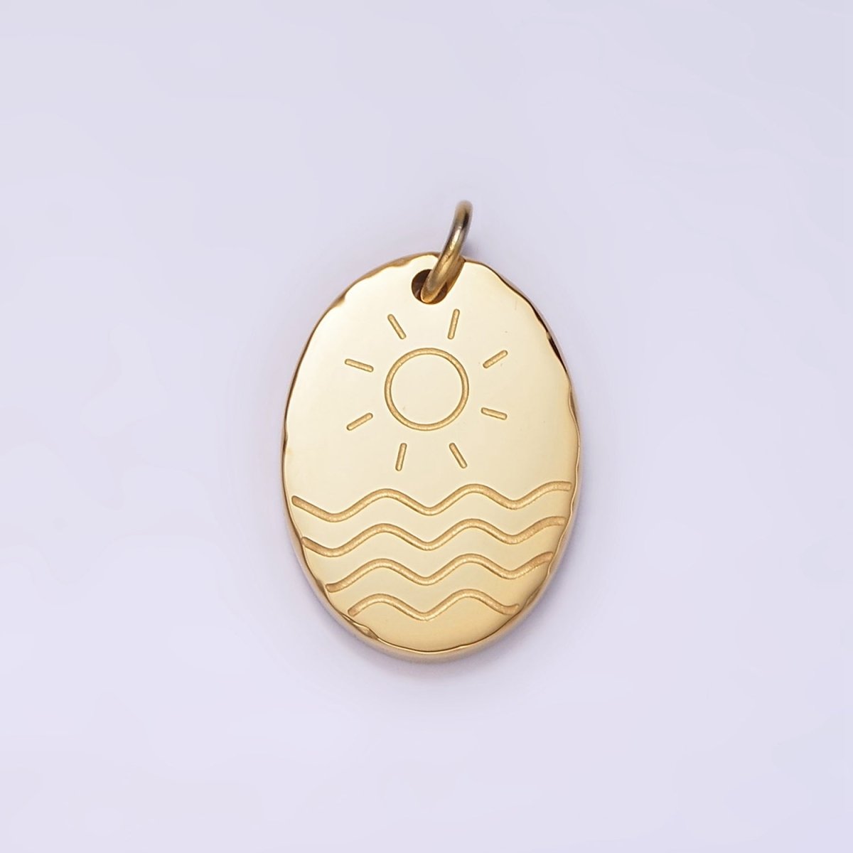 Stainless Steel Celestial Sun Sea Ocean Beach Engraved Oval Charm | P1236 - DLUXCA