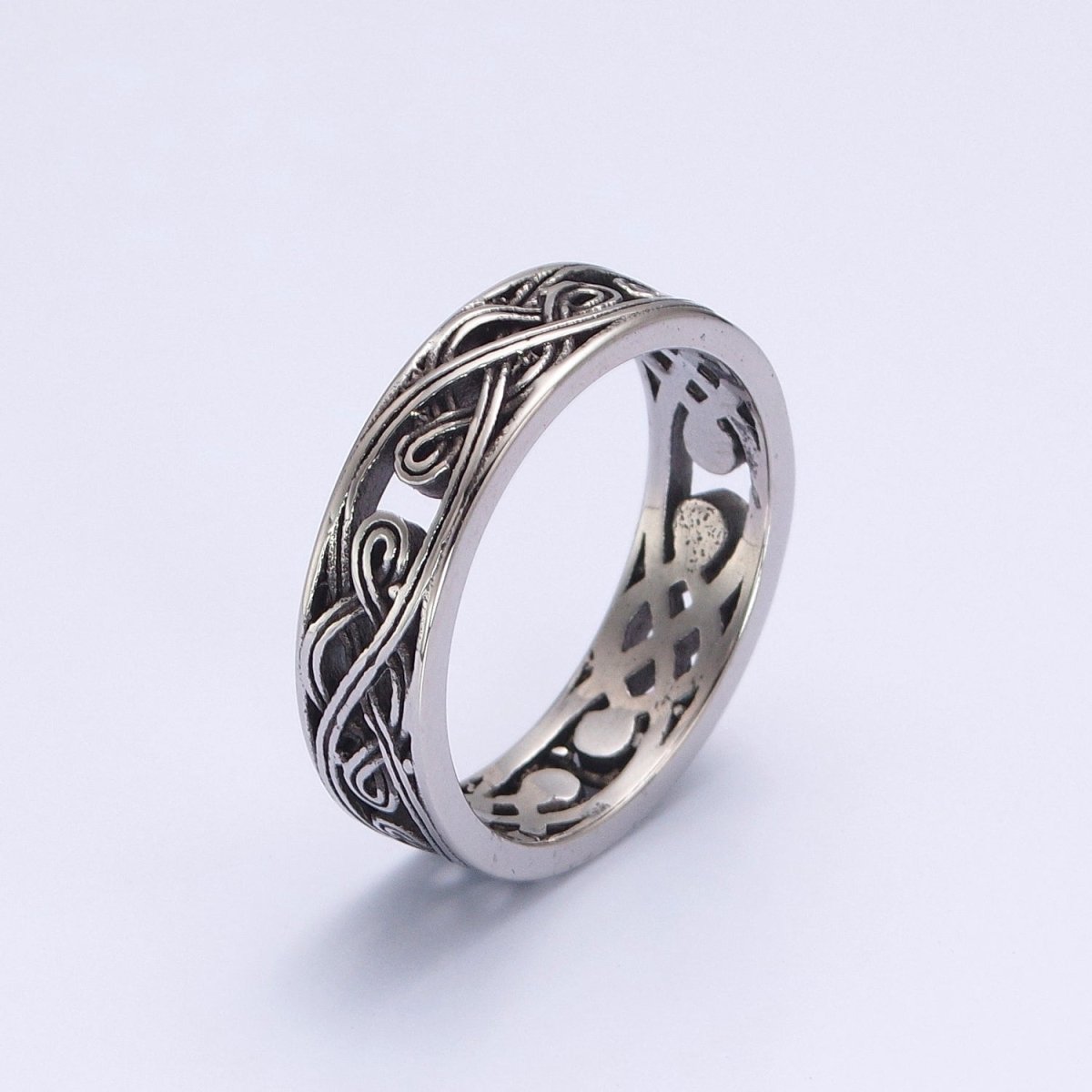 Stainless Steel Celtic Knot Chain Silver Band Biker Ring O-846 O-847 - DLUXCA
