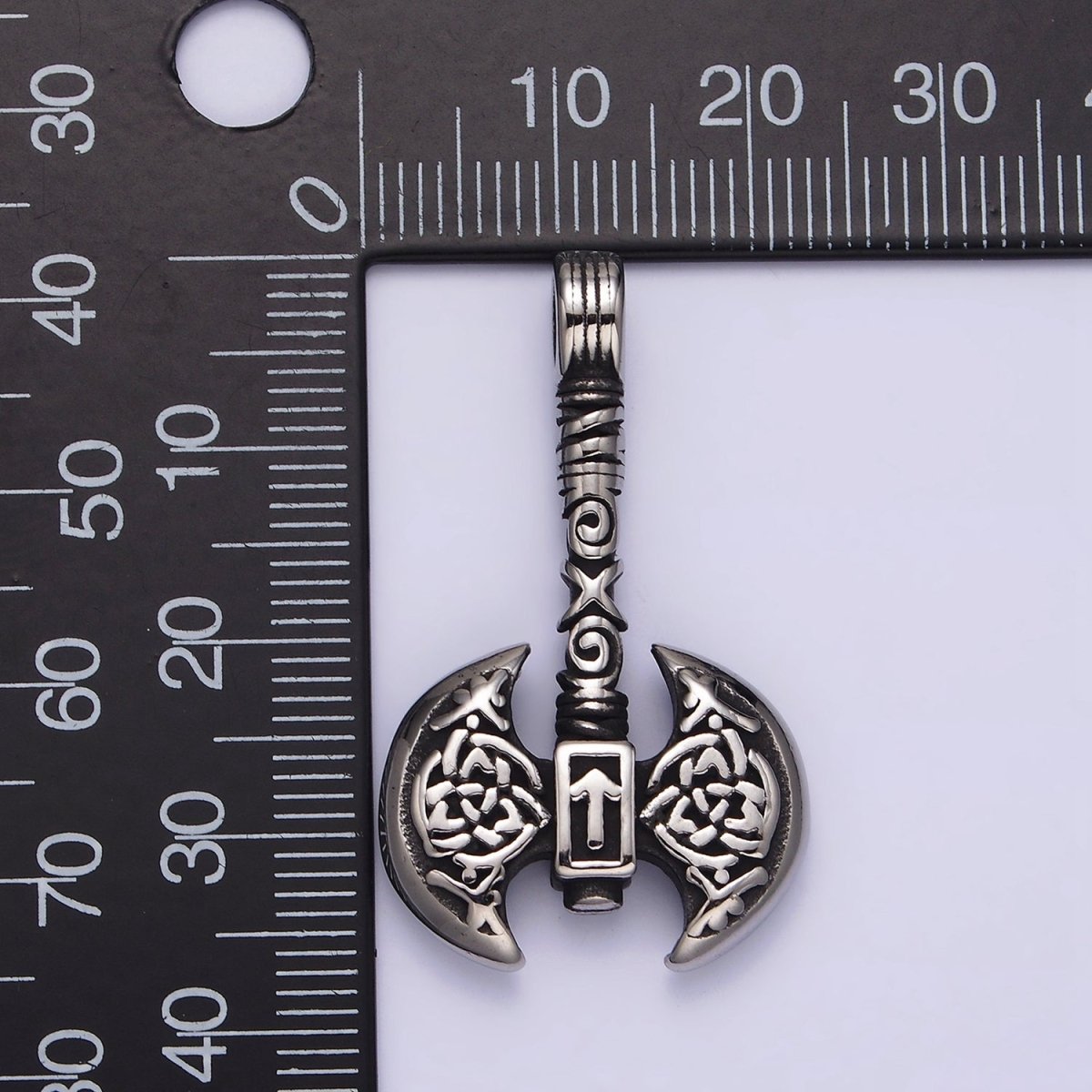 Stainless Steel Celtic Knot Cross Lined Axe Weapon Pendant | P-770 - DLUXCA