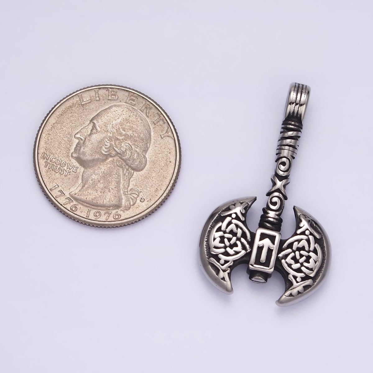 Stainless Steel Celtic Knot Cross Lined Axe Weapon Pendant | P-770 - DLUXCA