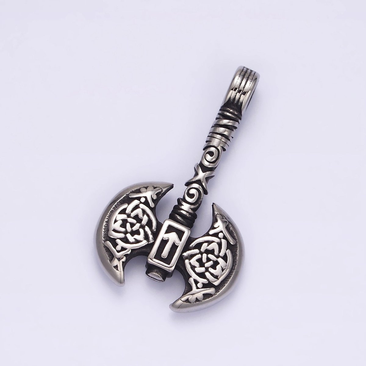 Stainless Steel Celtic Knot Cross Lined Axe Weapon Pendant | P-770 - DLUXCA