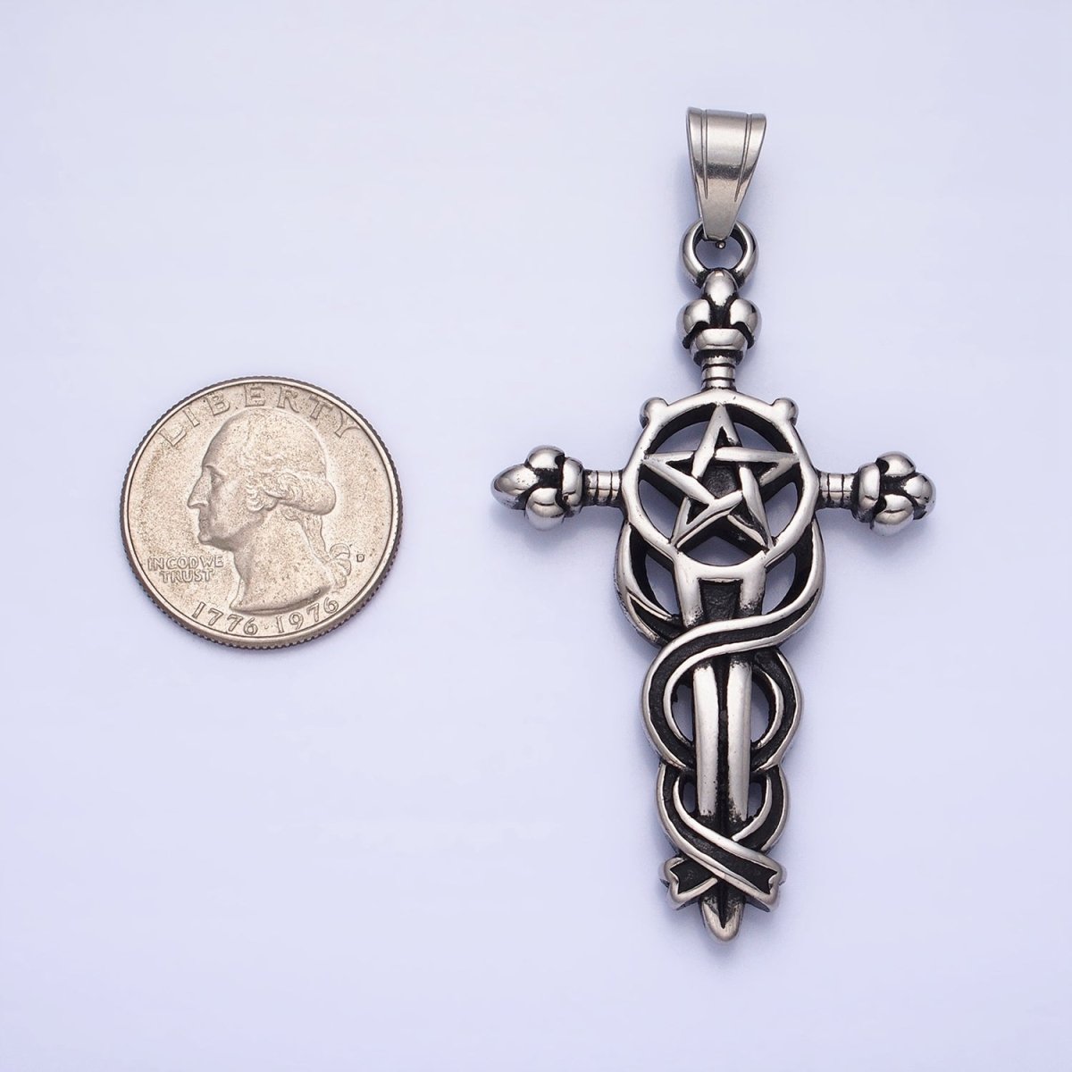 Stainless Steel Circling Medieval Star of David Sword Silver, Gold Pendant | P-1140 - DLUXCA