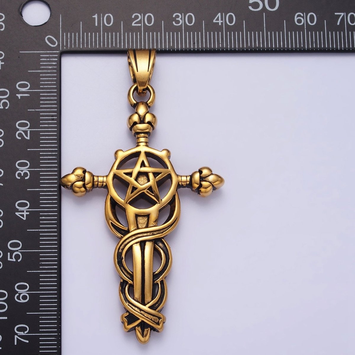 Stainless Steel Circling Medieval Star of David Sword Silver, Gold Pendant | P-1140 - DLUXCA