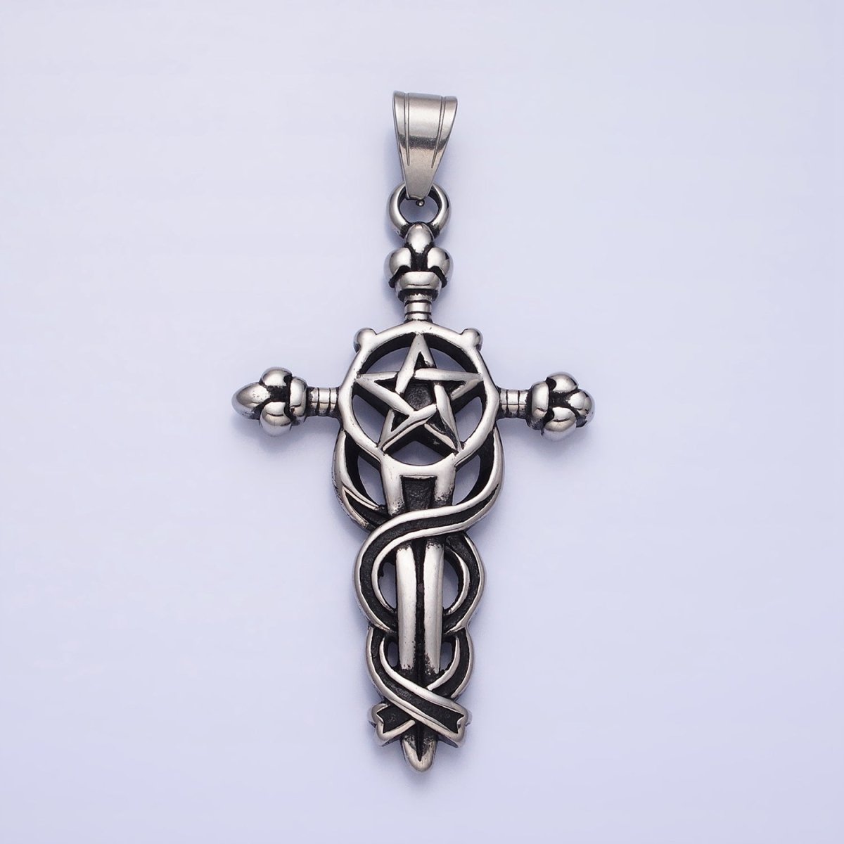 Stainless Steel Circling Medieval Star of David Sword Silver, Gold Pendant | P-1140 - DLUXCA