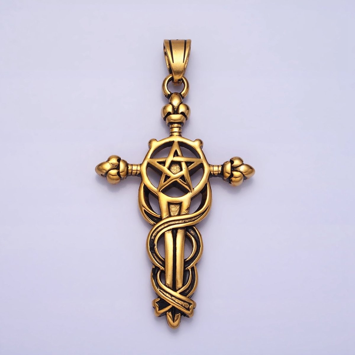 Stainless Steel Circling Medieval Star of David Sword Silver, Gold Pendant | P-1140 - DLUXCA