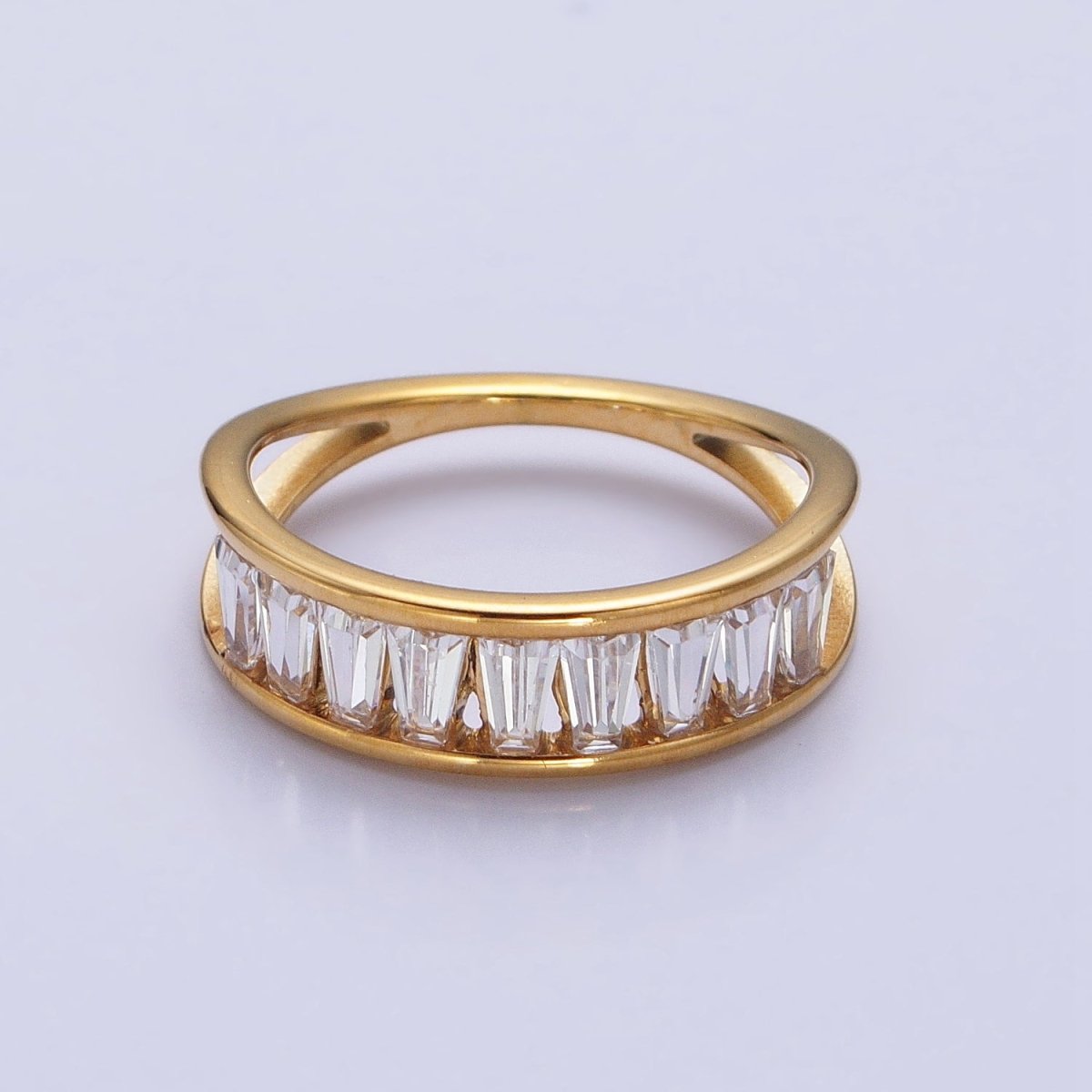 Stainless Steel Clear Baguette Double Band Ring in Gold & Silver | AA-1170~AA-1177 - DLUXCA